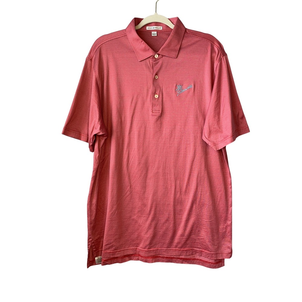 Peter Millar Mens Red Stripe Golf Polo Shirt Short Sleeve Southern Hills Size L